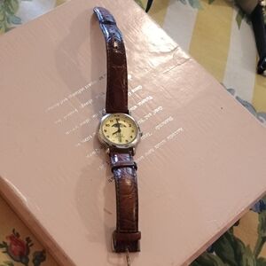 kathy ireland Brown Leather Watch with Cream Dial
